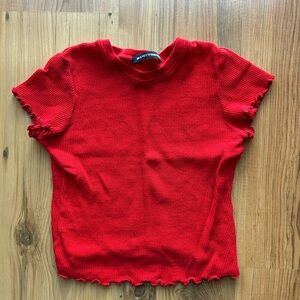 Brandy Melville Red Textured Short Sleeve Tee